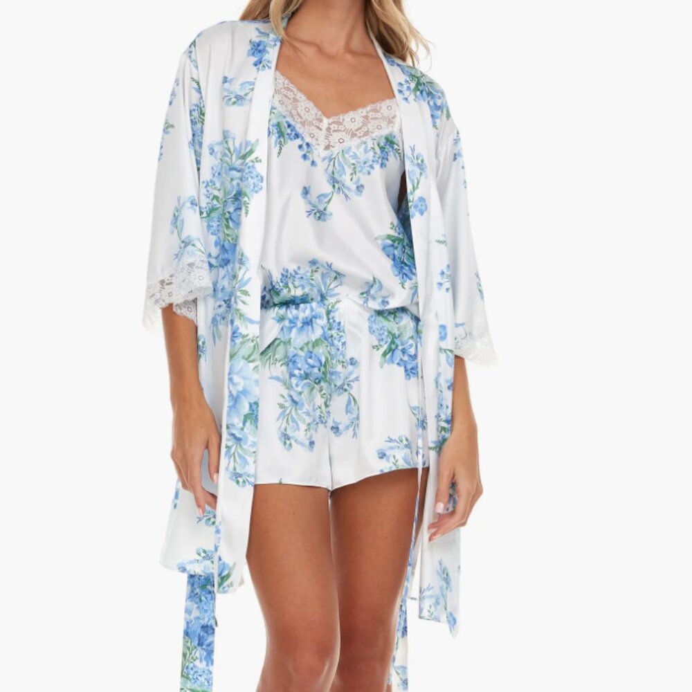 Sabrina Floral Print Satin Short Pajamas & Robe Set